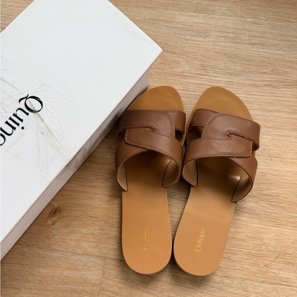 Quince Tan Italian Leather Slide Sandals size 6